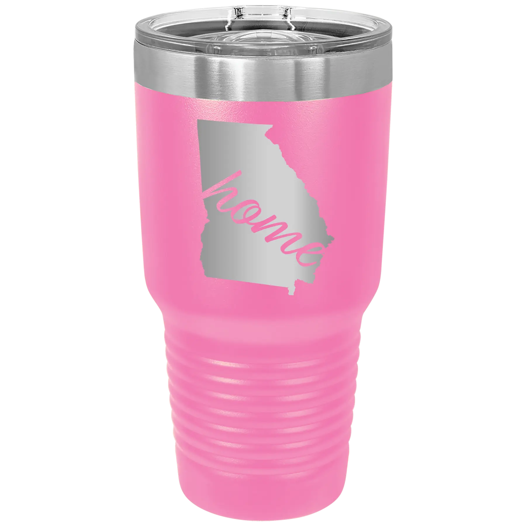 Laser etched pink 30 oz vacuum insulated tumbler with 'Georgia Home' design