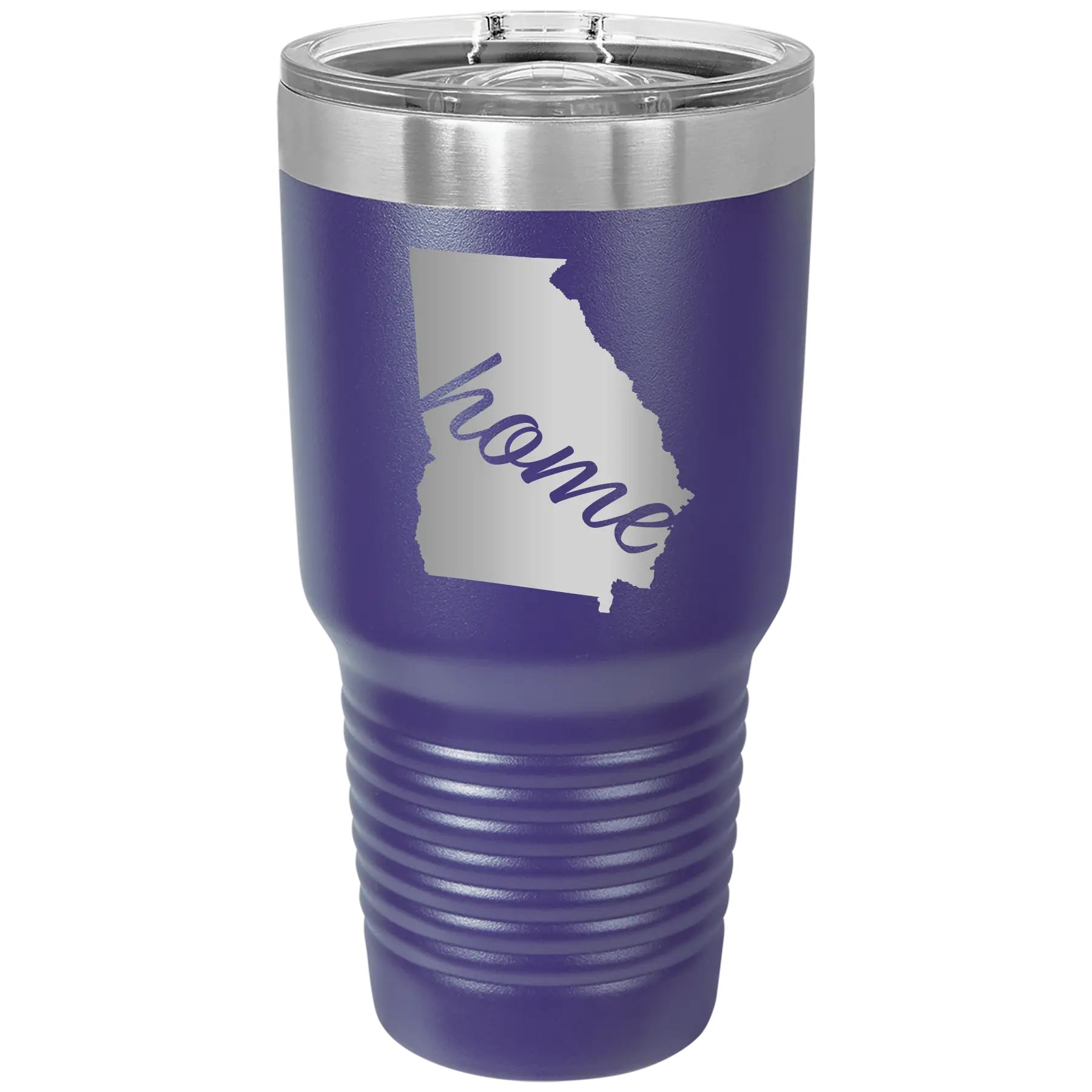 Laser etched purple 30 oz vacuum insulated tumbler with 'Georgia Home' design