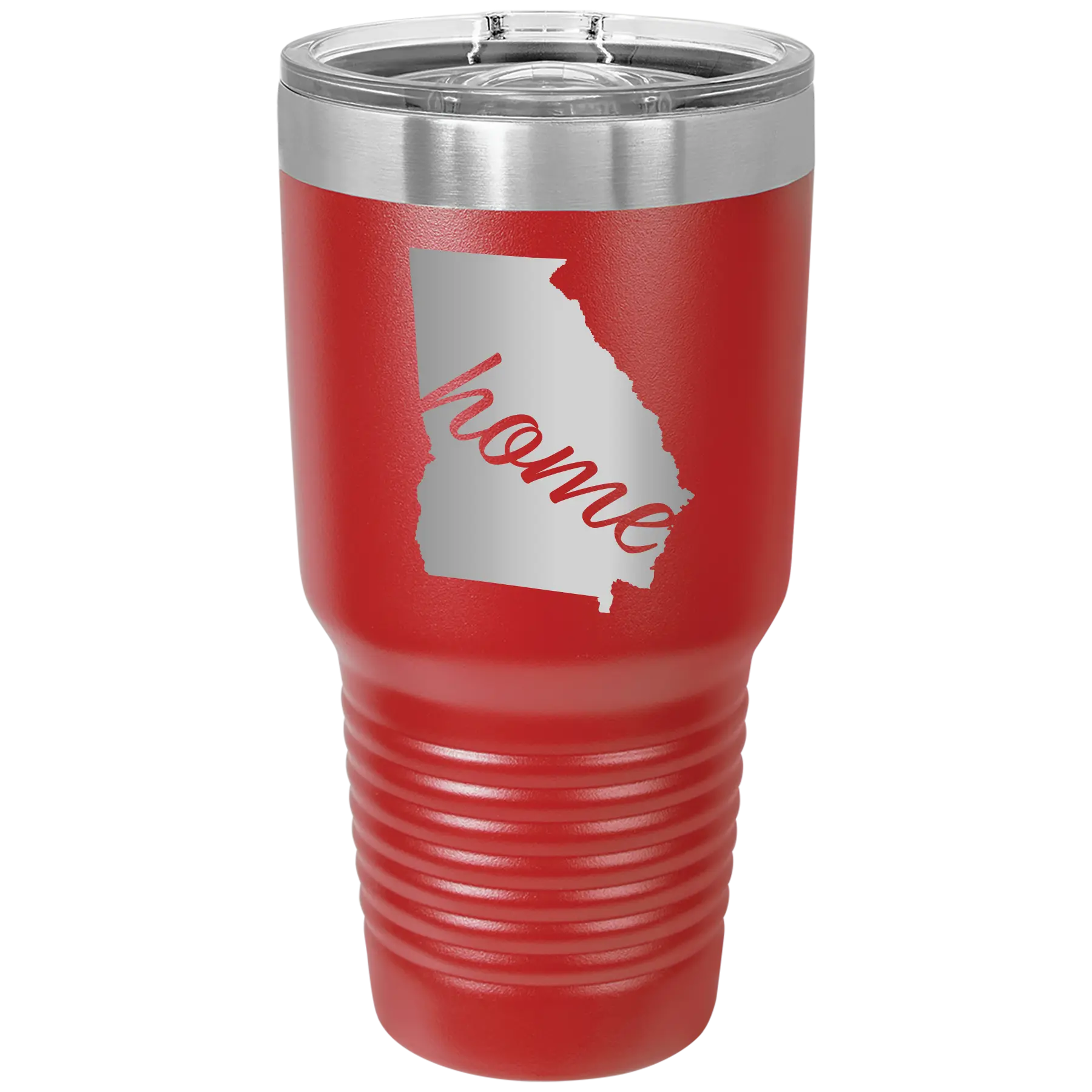 Laser etched red 30 oz vacuum insulated tumbler with 'Georgia Home' design