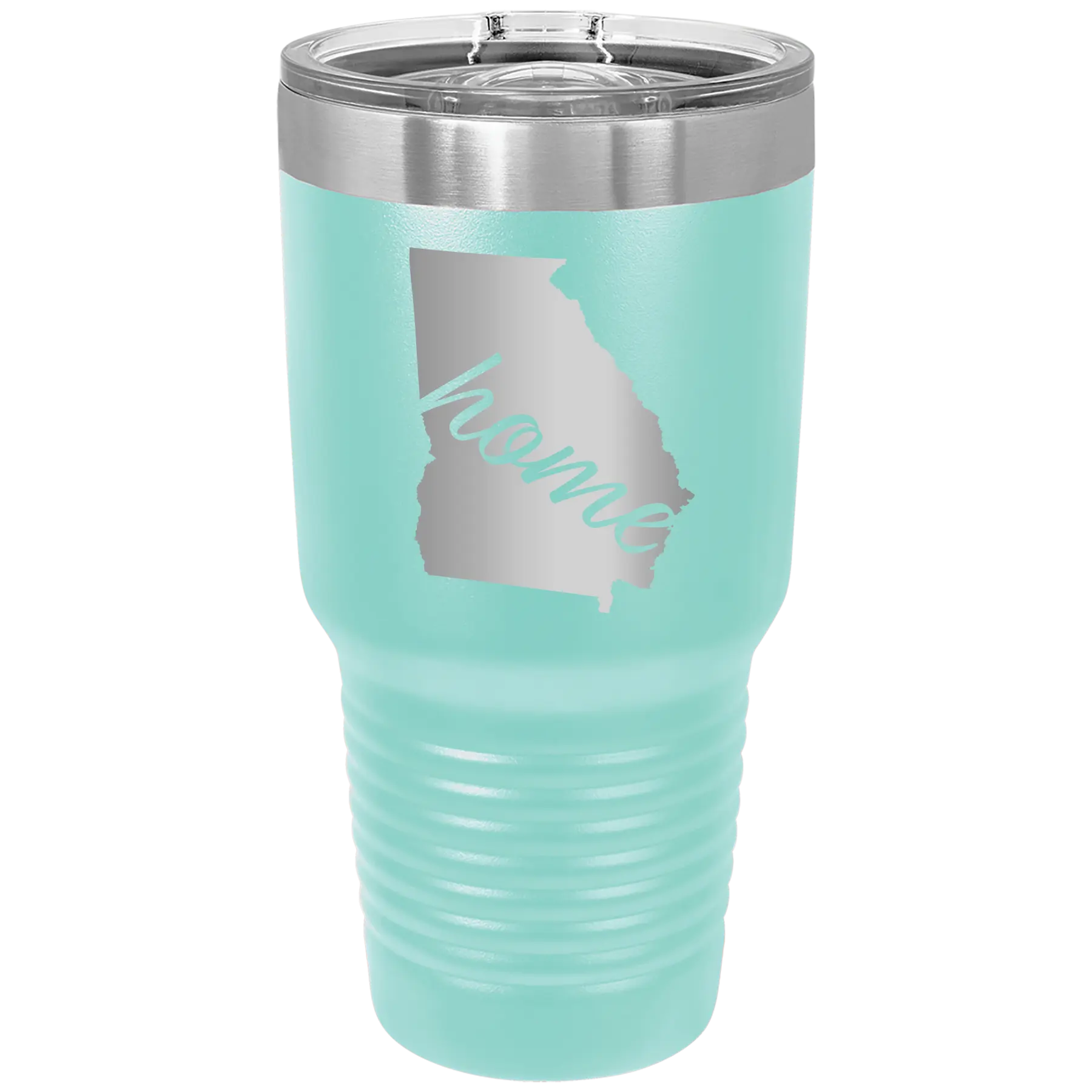 Laser etched teal 30 oz vacuum insulated tumbler with 'Georgia Home' design