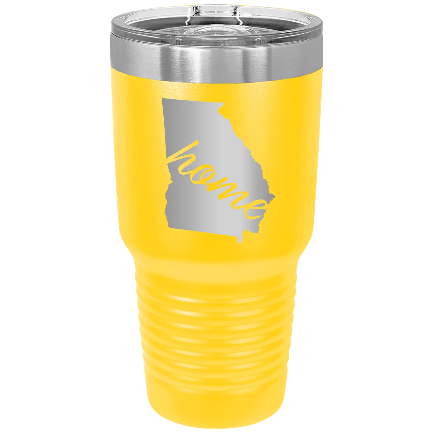 Laser etched yellow 30 oz vacuum insulated tumbler with 'Georgia Home' design