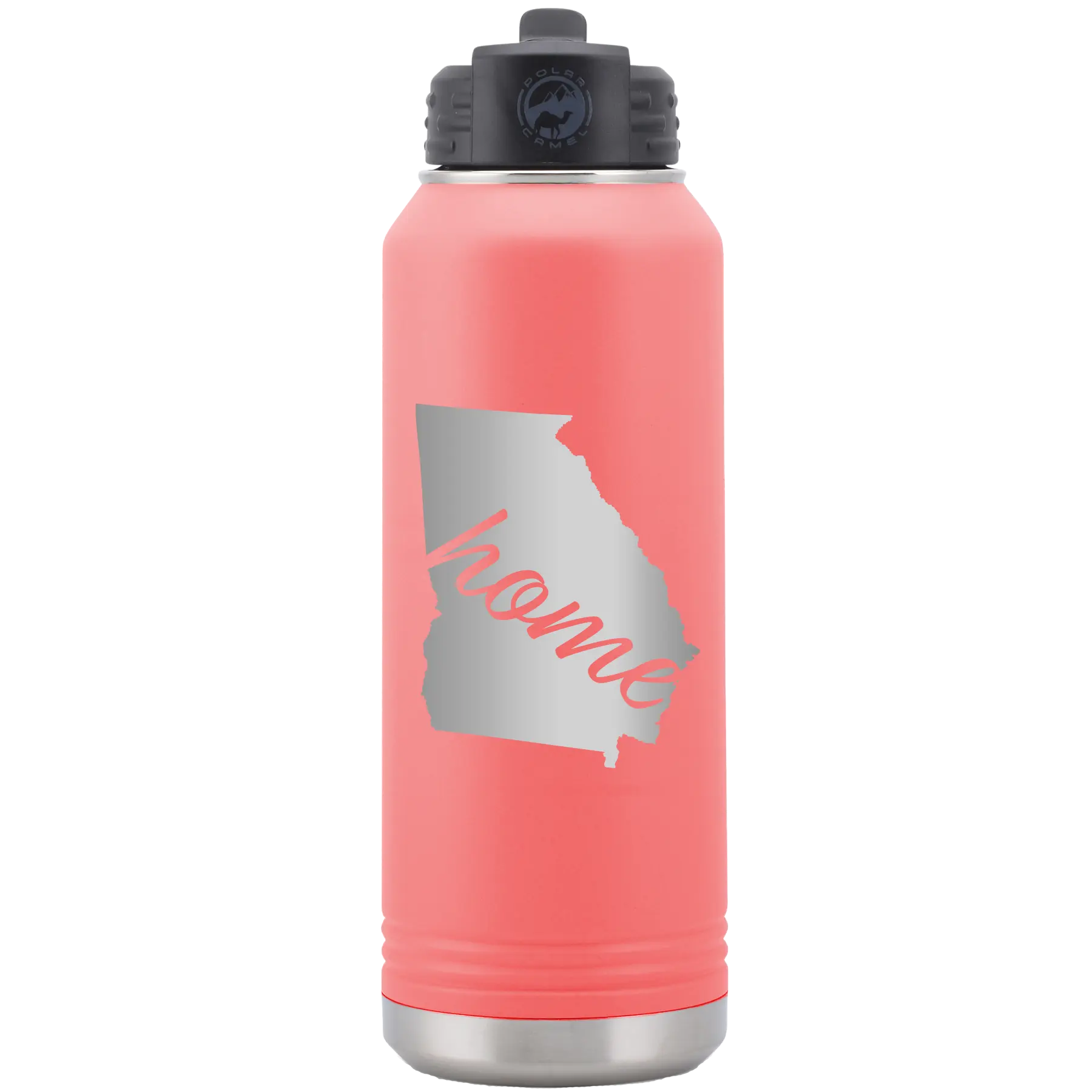 Laser etched coral 32 oz vacuum insulated water bottle with 'Georgia Home' design