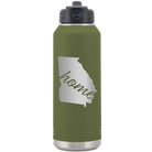 Laser etched olive green 32 oz vacuum insulated water bottle with 'Georgia Home' design