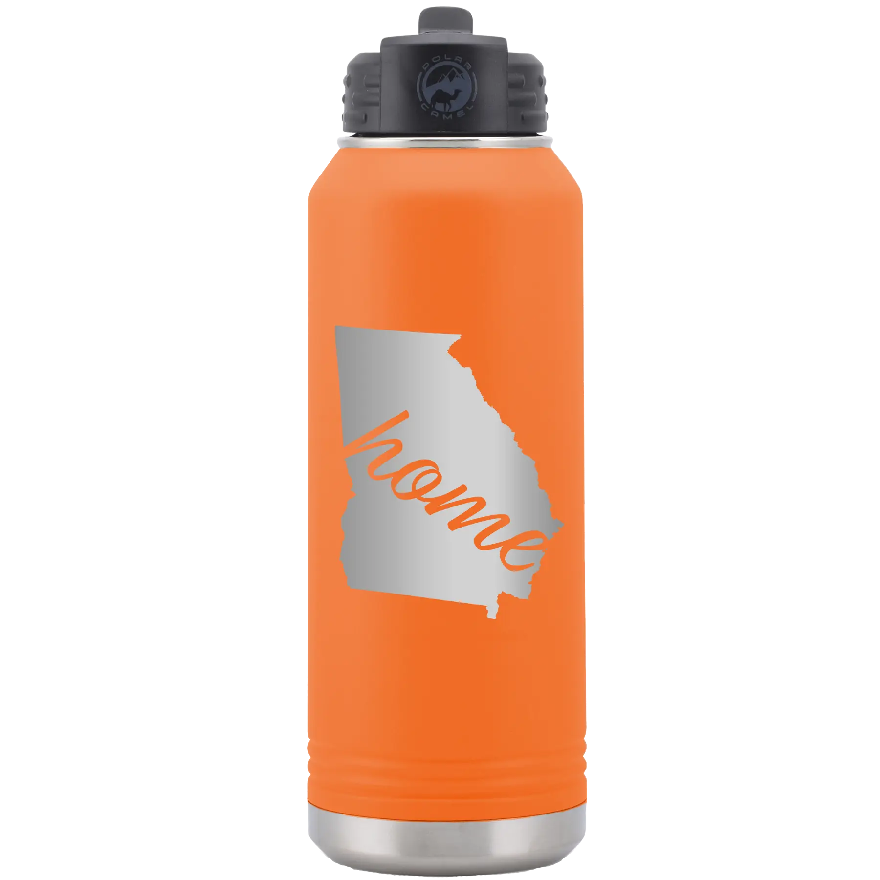Laser etched orange 32 oz vacuum insulated water bottle with 'Georgia Home' design