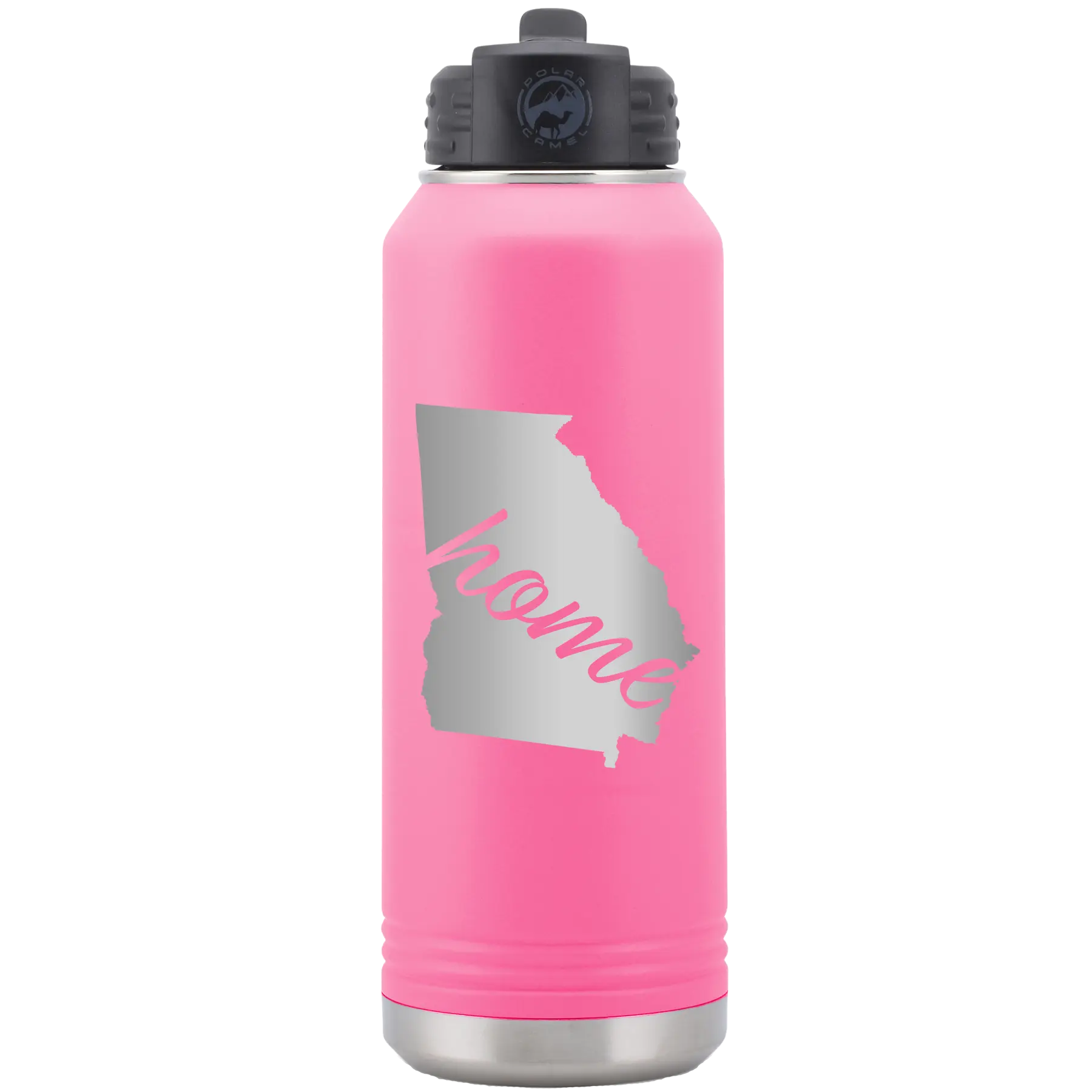 Laser etched pink 32 oz vacuum insulated water bottle with 'Georgia Home' design