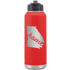 Laser etched red 32 oz vacuum insulated water bottle with 'Georgia Home' design