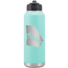 Laser etched teal 32 oz vacuum insulated water bottle with 'Georgia Home' design