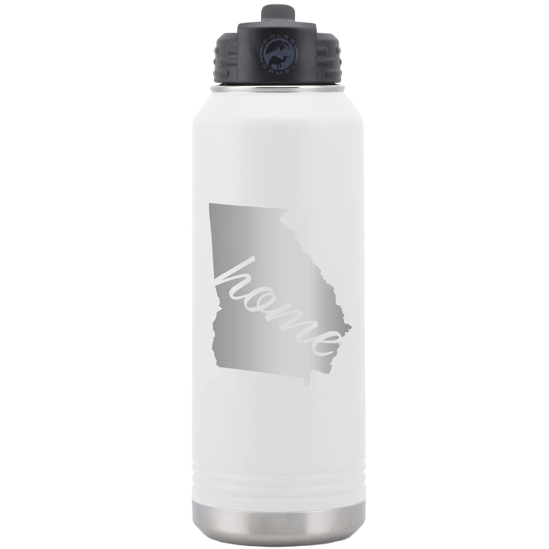 Laser etched white 32 oz vacuum insulated water bottle with 'Georgia Home' design