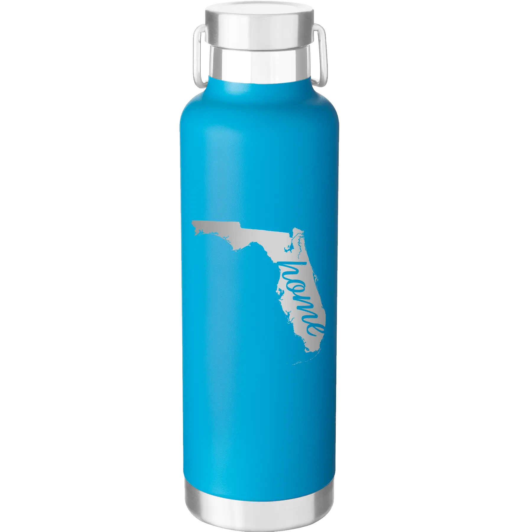Laser etched aqua 24 oz vacuum insulated water bottle with 'Florida Home' design