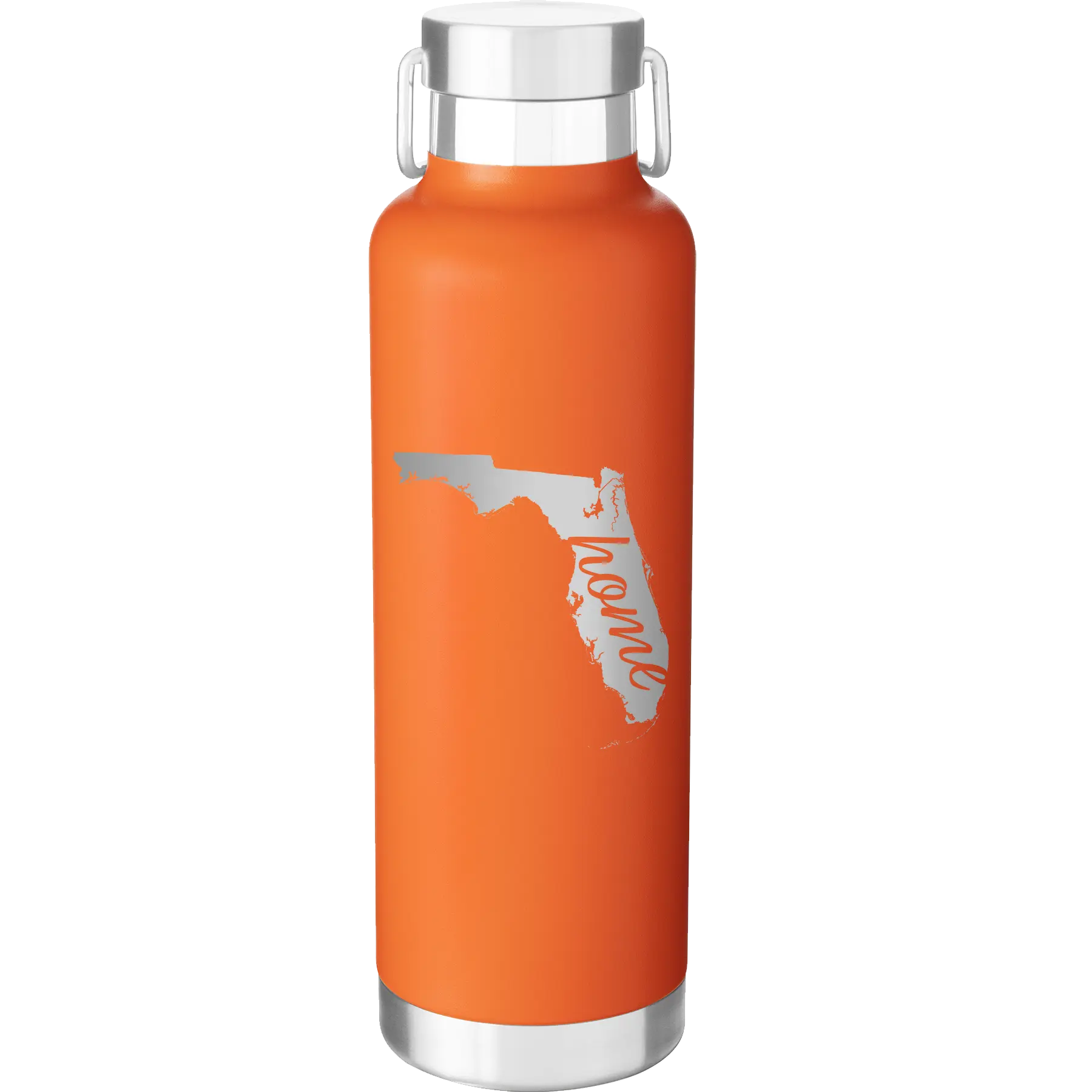 Laser etched orange 24 oz vacuum insulated water bottle with 'Florida Home' design