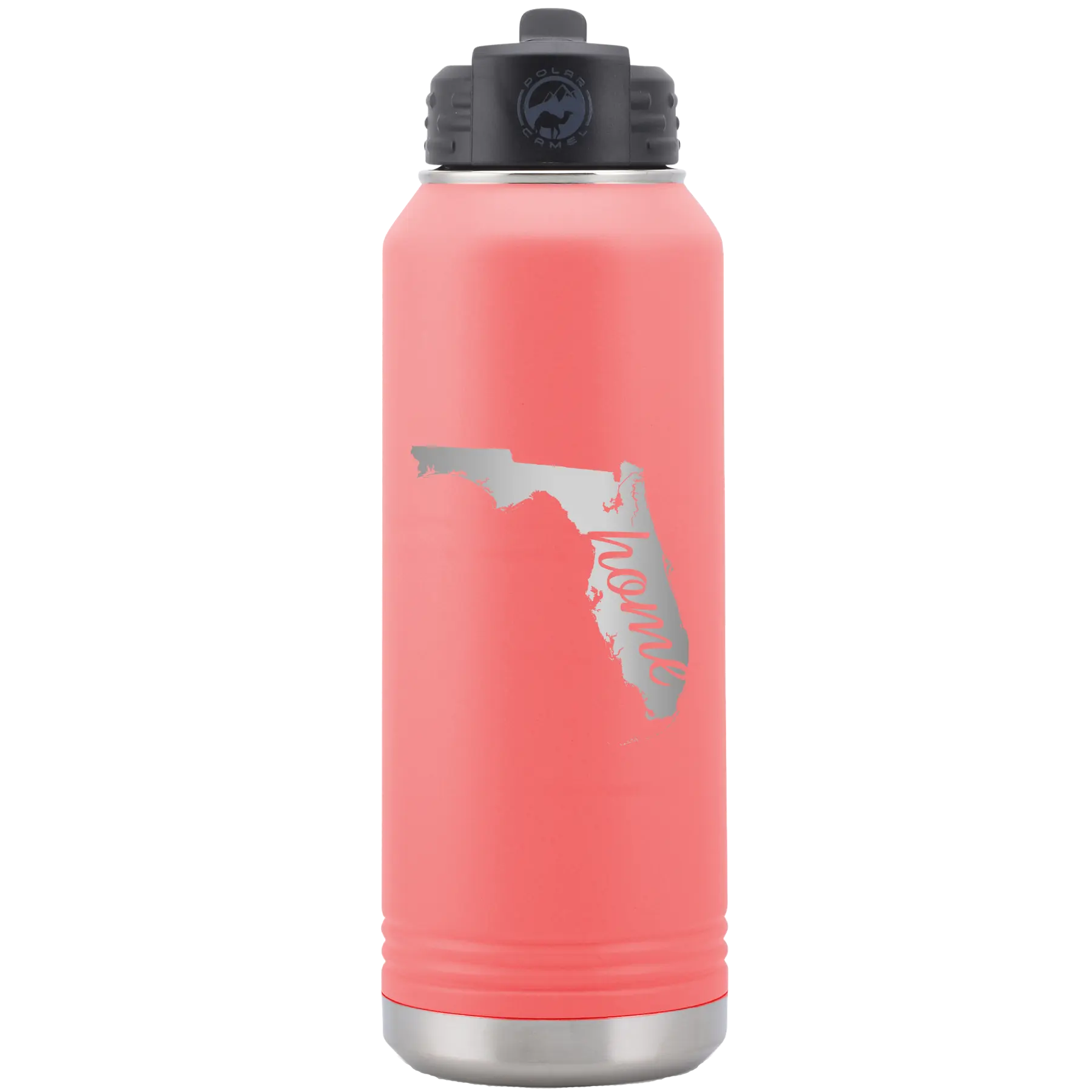 Laser etched coral 32 oz vacuum insulated water bottle with 'Florida Home' design