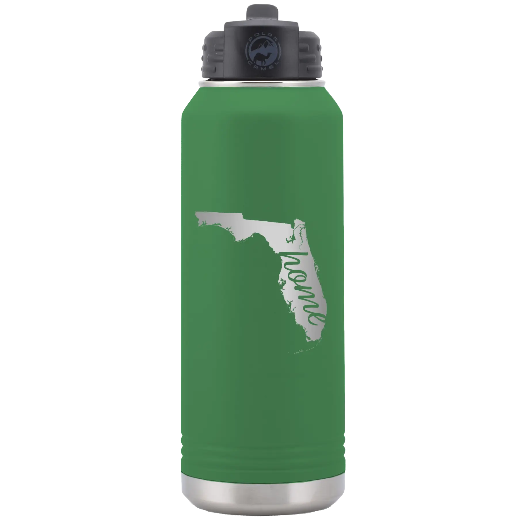 Laser etched green 32 oz vacuum insulated water bottle with 'Florida Home' design