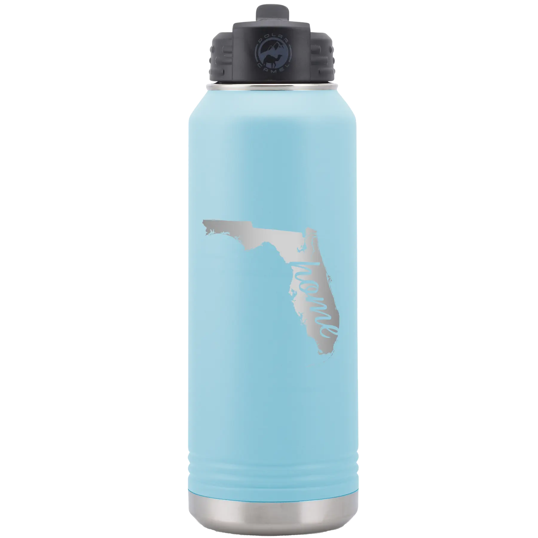 Laser etched light blue 32 oz vacuum insulated water bottle with 'Florida Home' design