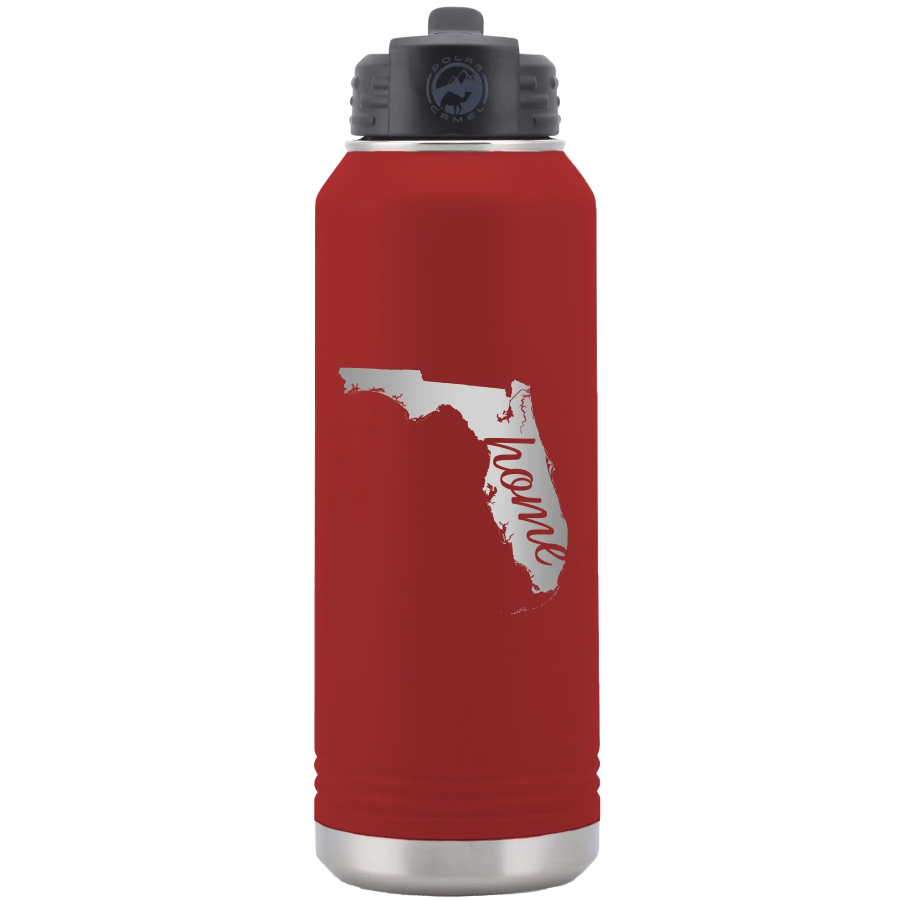 Laser etched maroon 32 oz vacuum insulated water bottle with 'Florida Home' design