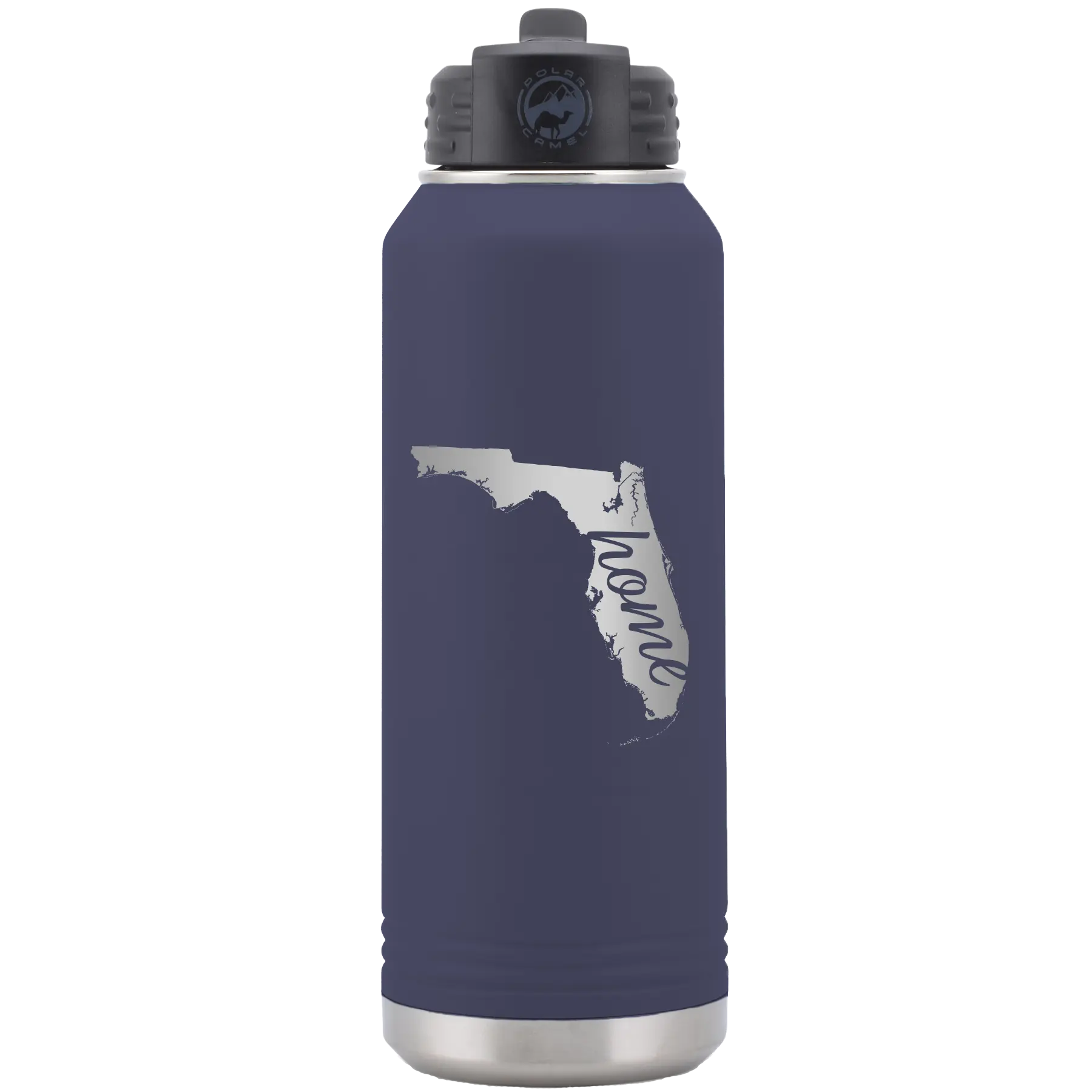 Laser etched navy 32 oz vacuum insulated water bottle with 'Florida Home' design
