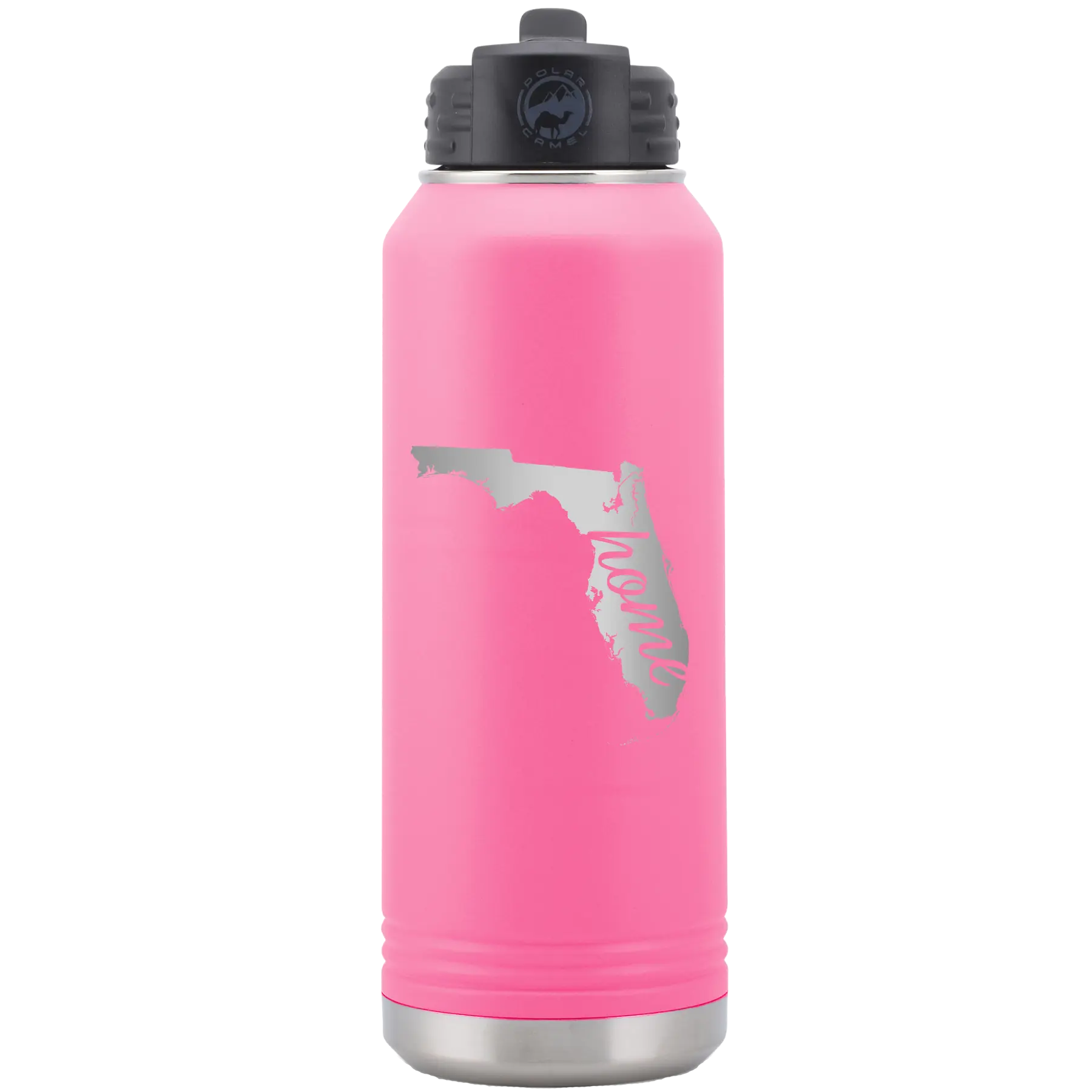 Laser etched pink 32 oz vacuum insulated water bottle with 'Florida Home' design