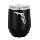 Laser etched black 12 oz vacuum insulated wine cup with 'Florida Home' design