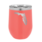 Laser etched coral 12 oz vacuum insulated wine cup with 'Florida Home' design