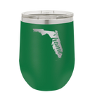 Laser etched green 12 oz vacuum insulated wine cup with 'Florida Home' design