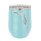 Laser etched light blue 12 oz vacuum insulated wine cup with 'Florida Home' design
