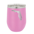 Laser etched light purple 12 oz vacuum insulated wine cup with 'Florida Home' design