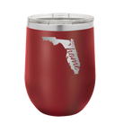 Laser etched maroon 12 oz vacuum insulated wine cup with 'Florida Home' design