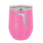 Laser etched pink 12 oz vacuum insulated wine cup with 'Florida Home' design