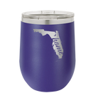 Laser etched purple 12 oz vacuum insulated wine cup with 'Florida Home' design