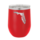 Laser etched red 12 oz vacuum insulated wine cup with 'Florida Home' design