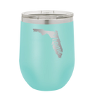 Laser etched teal 12 oz vacuum insulated wine cup with 'Florida Home' design