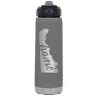 Laser etched dark gray 20 oz vacuum insulated water bottle with 'Delaware Home' design