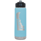 Laser etched light blue 20 oz vacuum insulated water bottle with 'Delaware Home' design