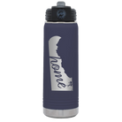 Laser etched navy 20 oz vacuum insulated water bottle with 'Delaware Home' design