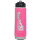 Laser etched pink 20 oz vacuum insulated water bottle with 'Delaware Home' design