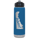 Laser etched royal blue 20 oz vacuum insulated water bottle with 'Delaware Home' design