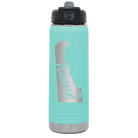 Laser etched teal 20 oz vacuum insulated water bottle with 'Delaware Home' design