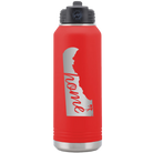 Laser etched red 32 oz vacuum insulated water bottle with 'Delaware Home' design