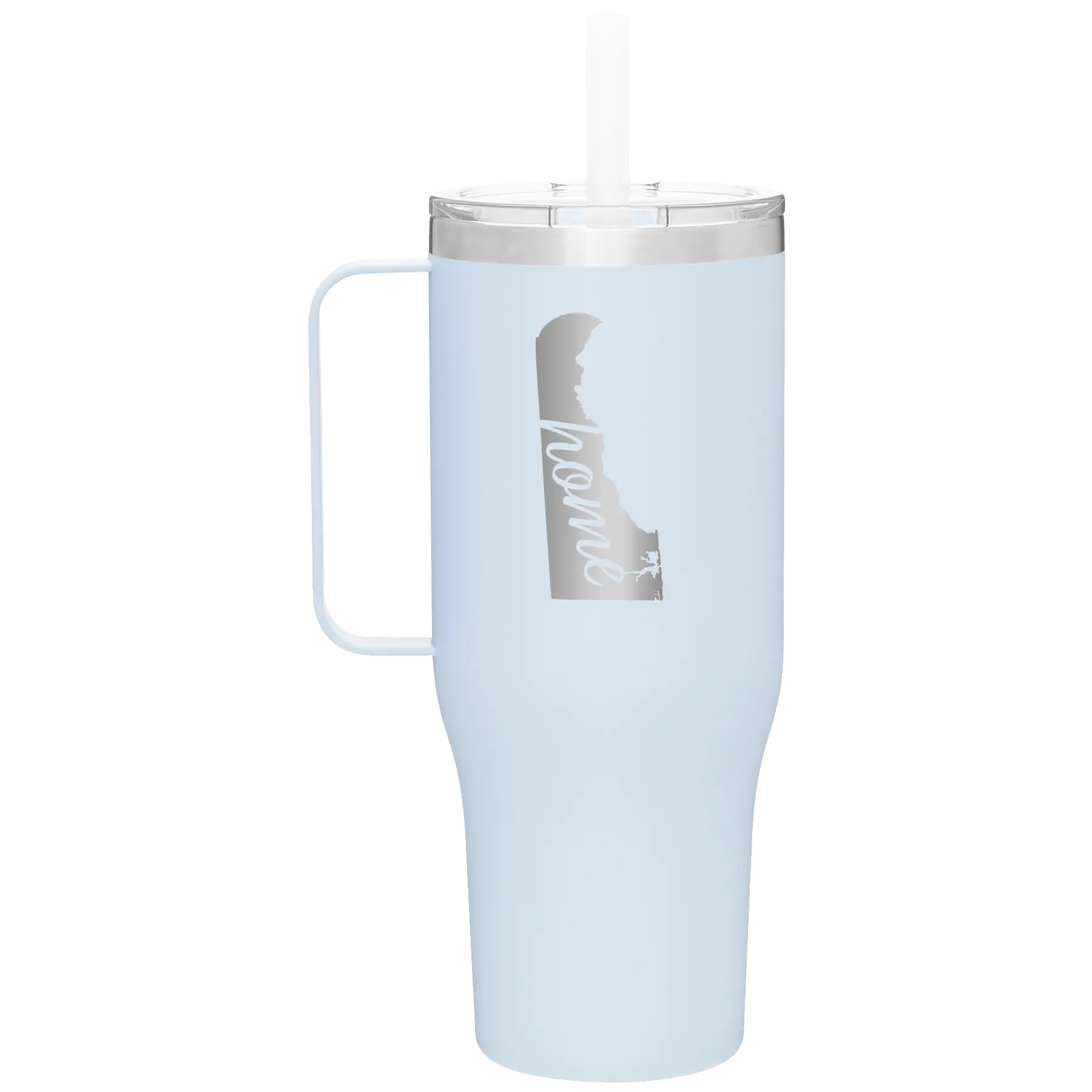Laser etched landfall 40 oz vacuum insulated tumbler mug with 'Delaware Home' design