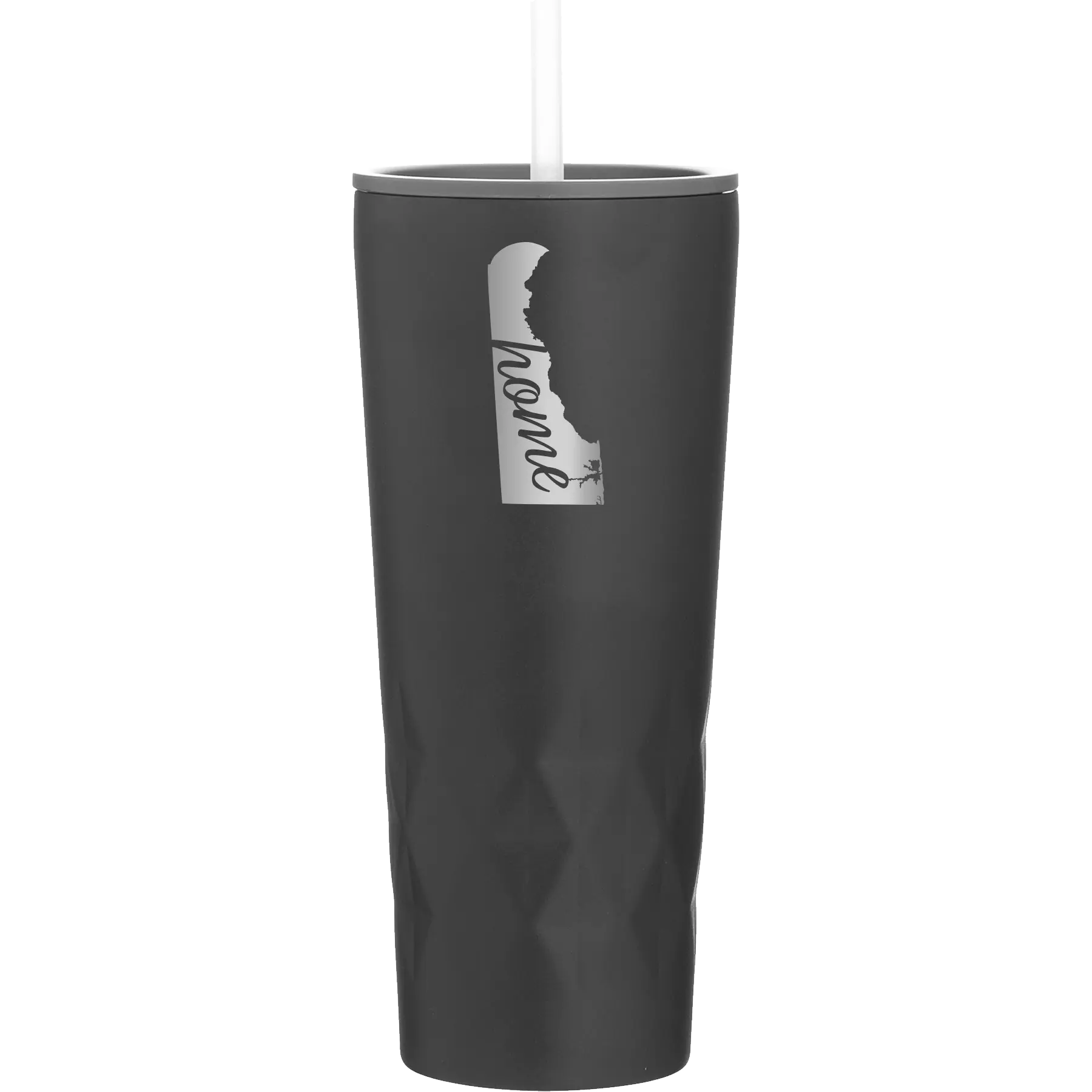 Laser etched black 20 oz vacuum insulated tumbler with 'Delaware Home' design
