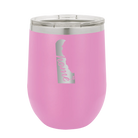 Laser etched light purple 12 oz vacuum insulated wine cup with 'Delaware Home' design