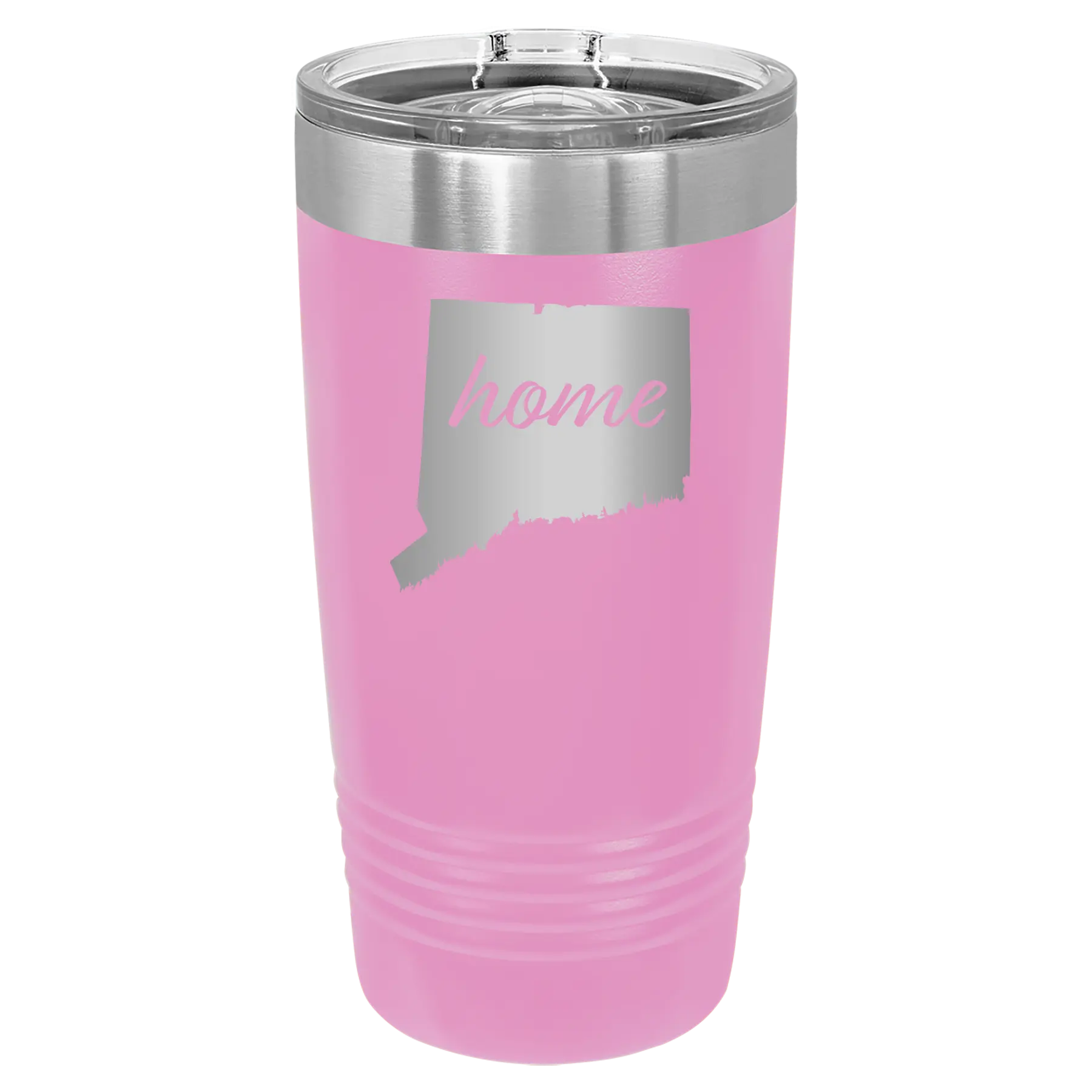Laser etched light purple 20 oz vacuum insulated tumbler with 'Connecticut Home' design