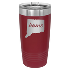 Laser etched maroon 20 oz vacuum insulated tumbler with 'Connecticut Home' design