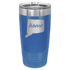 Laser etched royal blue 20 oz vacuum insulated tumbler with 'Connecticut Home' design