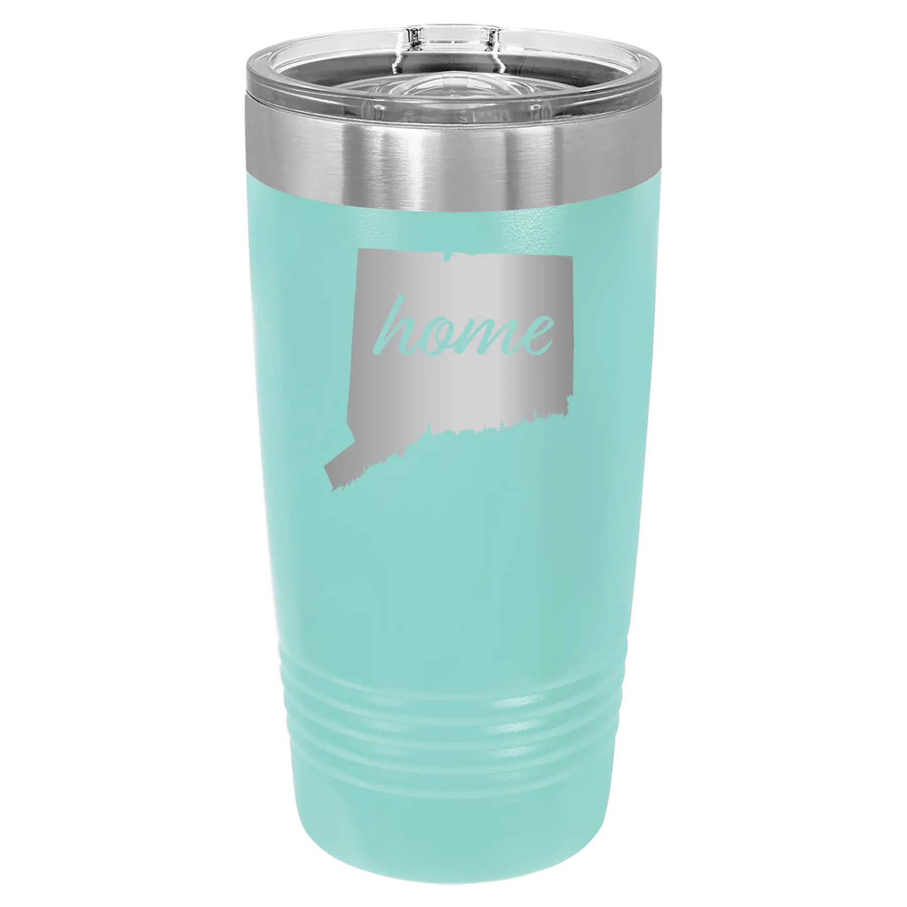 Laser etched teal 20 oz vacuum insulated tumbler with 'Connecticut Home' design