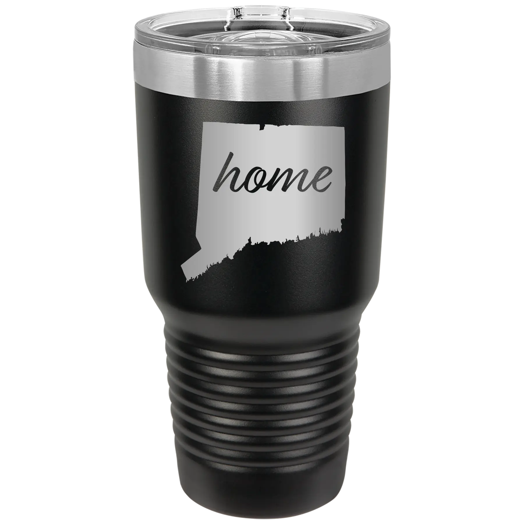 Laser etched black 30 oz vacuum insulated tumbler with 'Connecticut Home' design