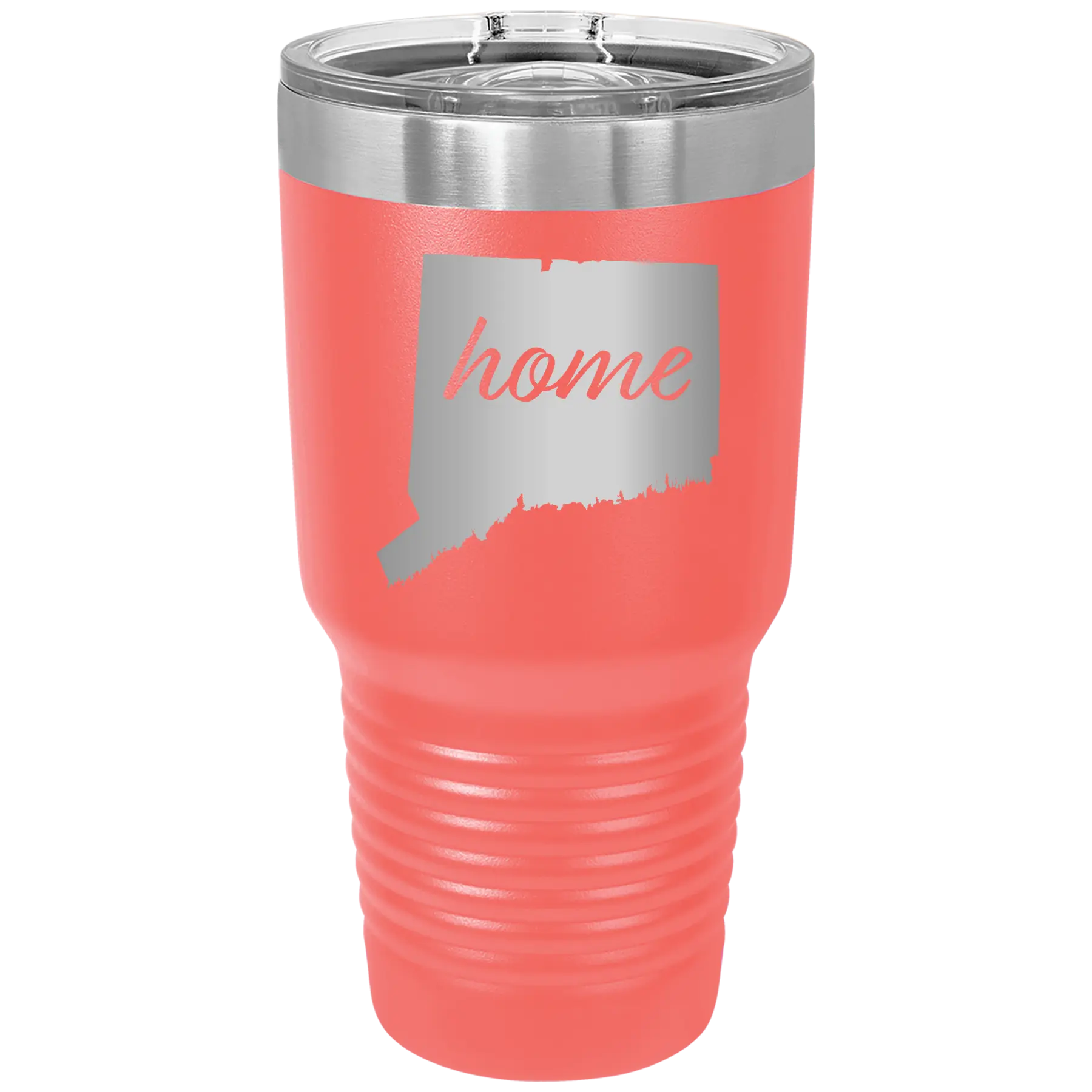 Laser etched coral 30 oz vacuum insulated tumbler with 'Connecticut Home' design