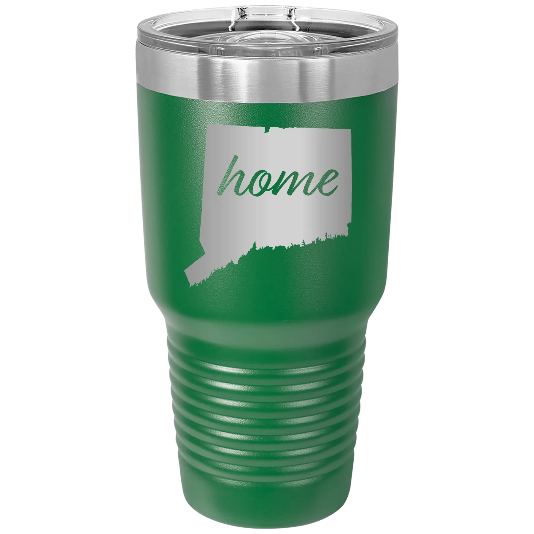 Laser etched green 30 oz vacuum insulated tumbler with 'Connecticut Home' design
