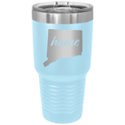Laser etched light blue 30 oz vacuum insulated tumbler with 'Connecticut Home' design