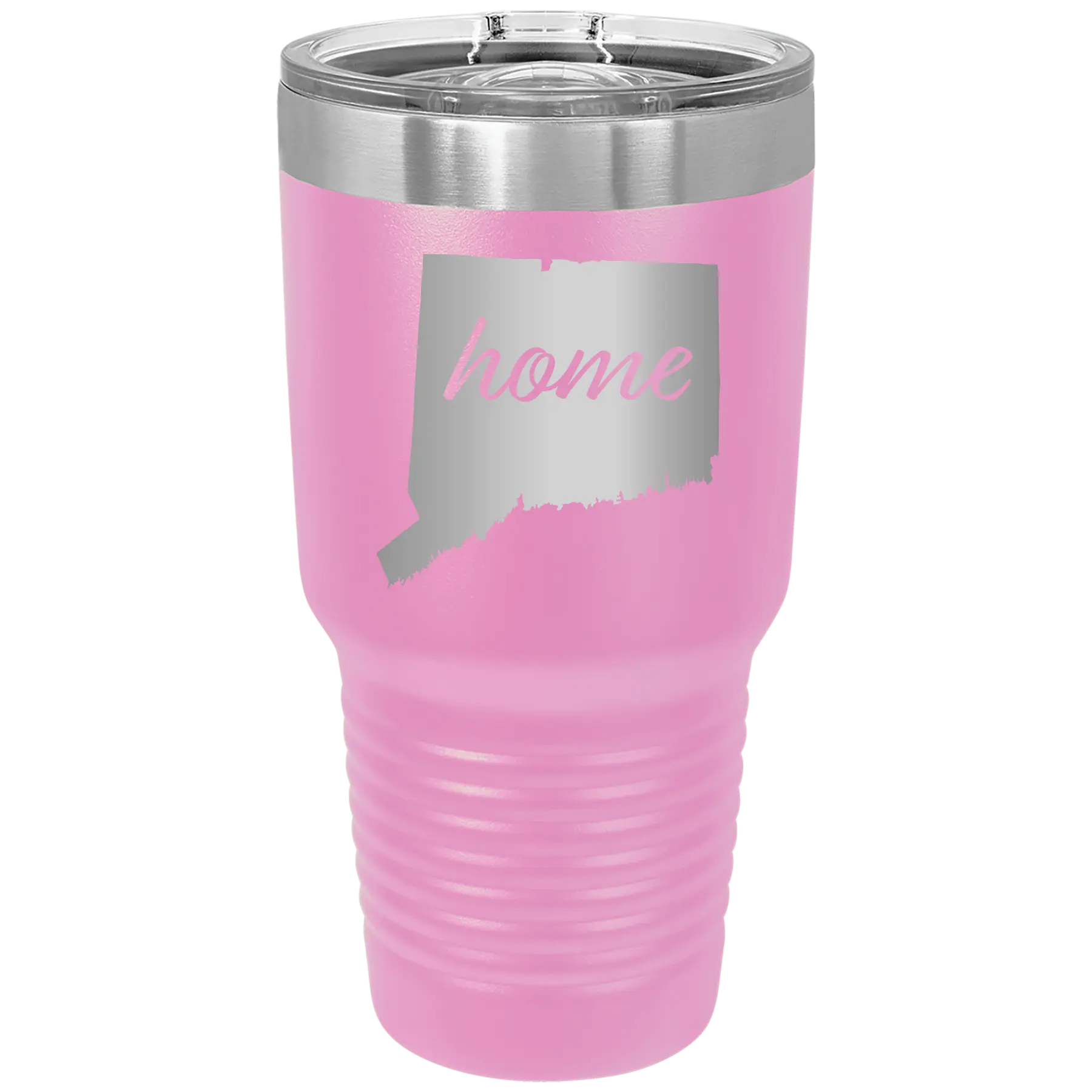 Laser etched light purple 30 oz vacuum insulated tumbler with 'Connecticut Home' design