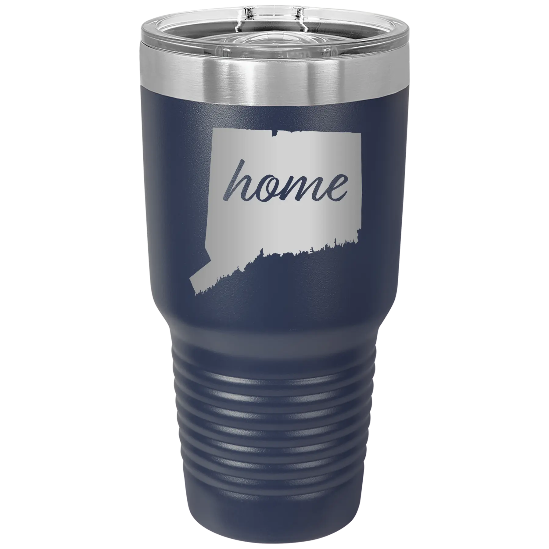 Laser etched navy 30 oz vacuum insulated tumbler with 'Connecticut Home' design